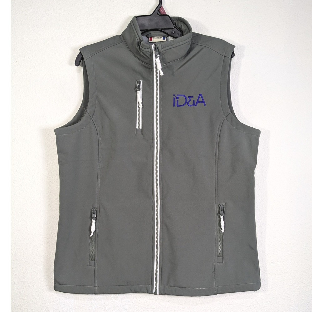 Clique Mens XL Gray Softshell Fleece Lined Full Zip Vest ID&A Logo